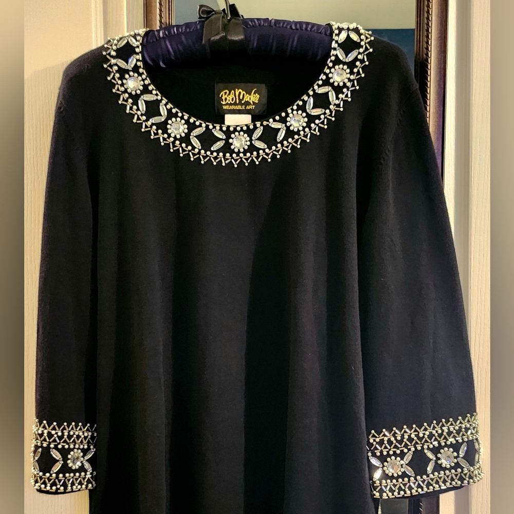 Bob Mackie Wearable Art Bling Embellished Sweater 100% Cotton - Picture 2 of 6